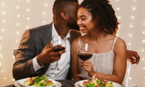 Man and woman drinking wine